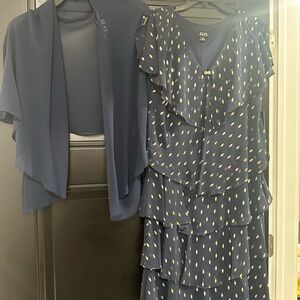SLNY Midnight Blue Dress with Gold Accents